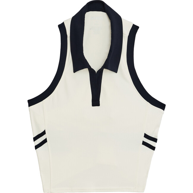 Women's Austin Airweight Crop Polo Tank, White & Indigo