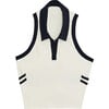 Women's Austin Airweight Crop Polo Tank, White & Indigo - Tank Tops - 1 - thumbnail