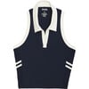 Women's Austin Airweight Crop Polo Tank, Indigo & White - Tank Tops - 1 - thumbnail