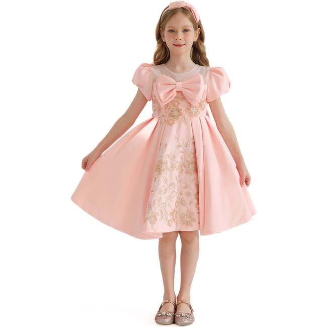 Leona Floral Teacup Bow Dress, Pink - Dresses - 4