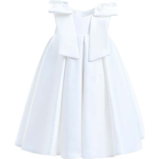 Palermo Satin Bow Pleated Dress, Ivory