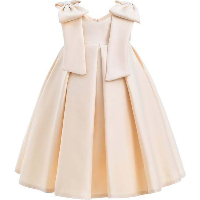 Champagne Palermo Satin Bow Pleated Dress, Gold