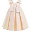 Champagne Palermo Satin Bow Pleated Dress, Gold - Dresses - 1 - thumbnail