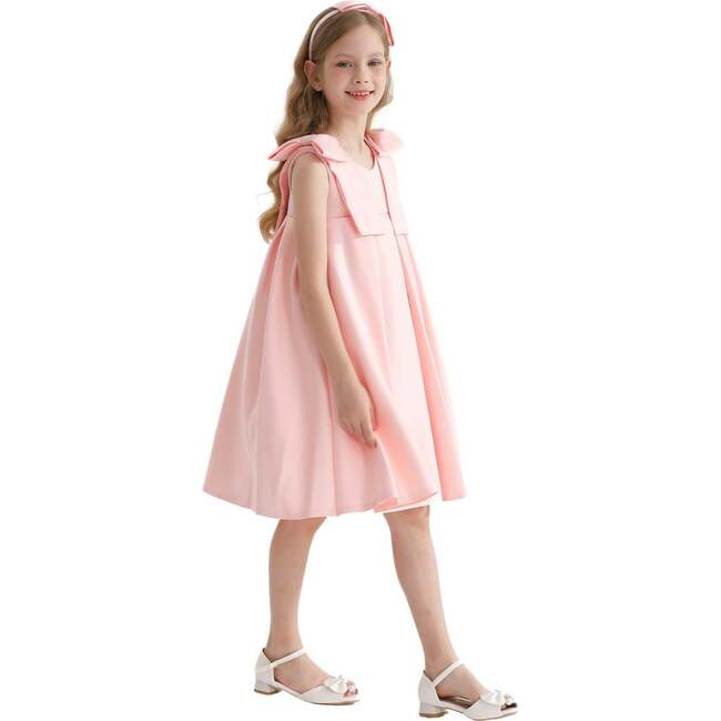 Palermo Satin Bow Pleated Dress, Pink - Dresses - 3