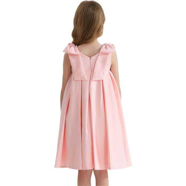 Palermo Satin Bow Pleated Dress, Pink - Dresses - 4