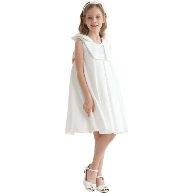 Palermo Satin Bow Pleated Dress, Ivory - Dresses - 4