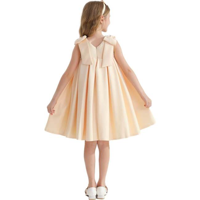 Champagne Palermo Satin Bow Pleated Dress, Gold - Dresses - 4