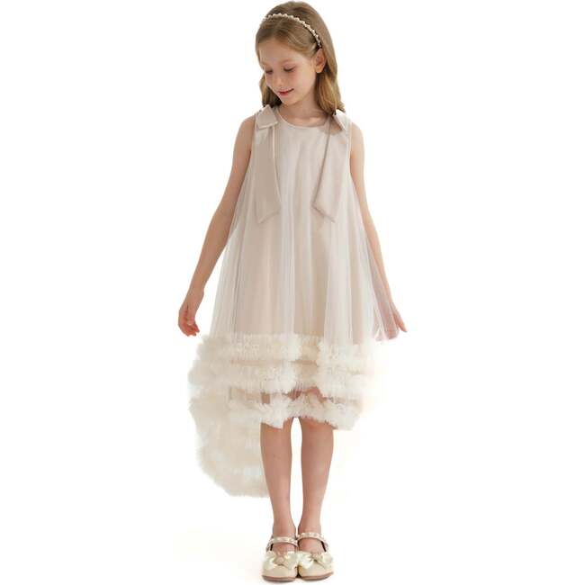 Violeta Sleeveless Ruffle Overlay Dress, Cream - Dresses - 3