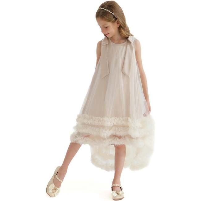 Violeta Sleeveless Ruffle Overlay Dress, Cream - Dresses - 4