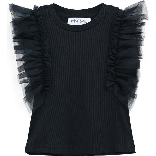 Tulle Frill T-Shirt, Black