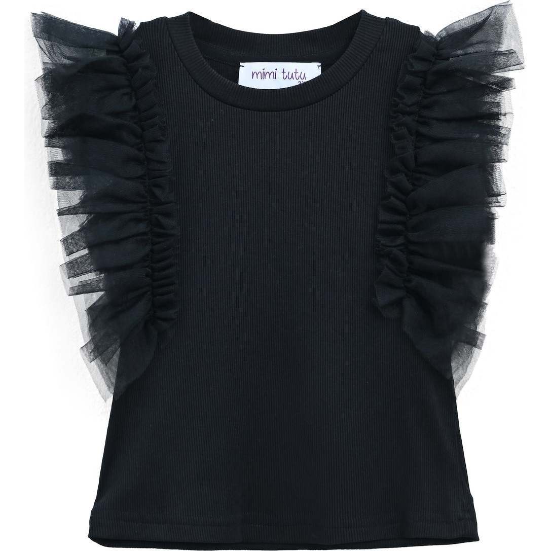 Tulle Frill T-Shirt, Black - T-Shirts - 1