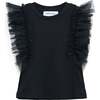 Tulle Frill T-Shirt, Black - T-Shirts - 1 - thumbnail