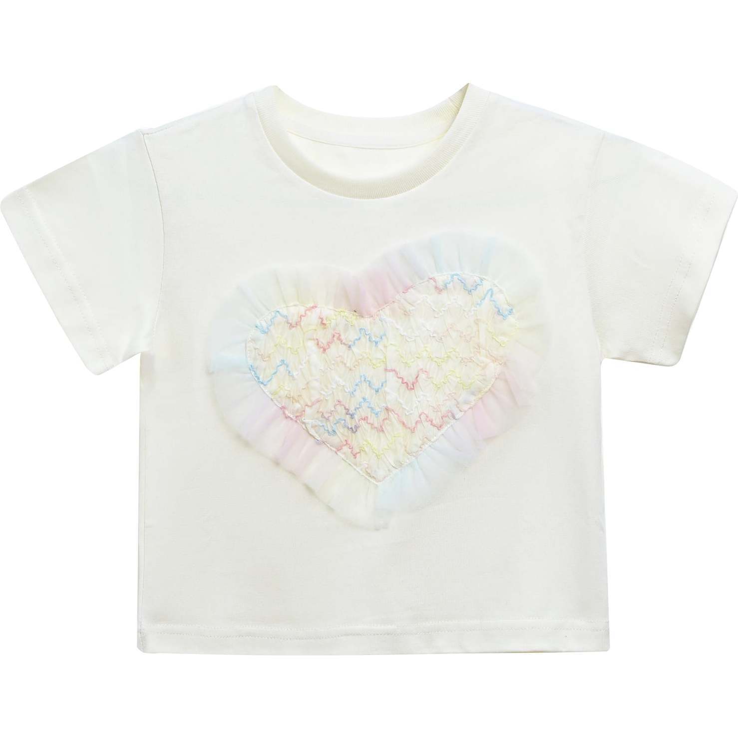 Rainbow Heart Applique T-Shirt, Cream - T-Shirts - 1