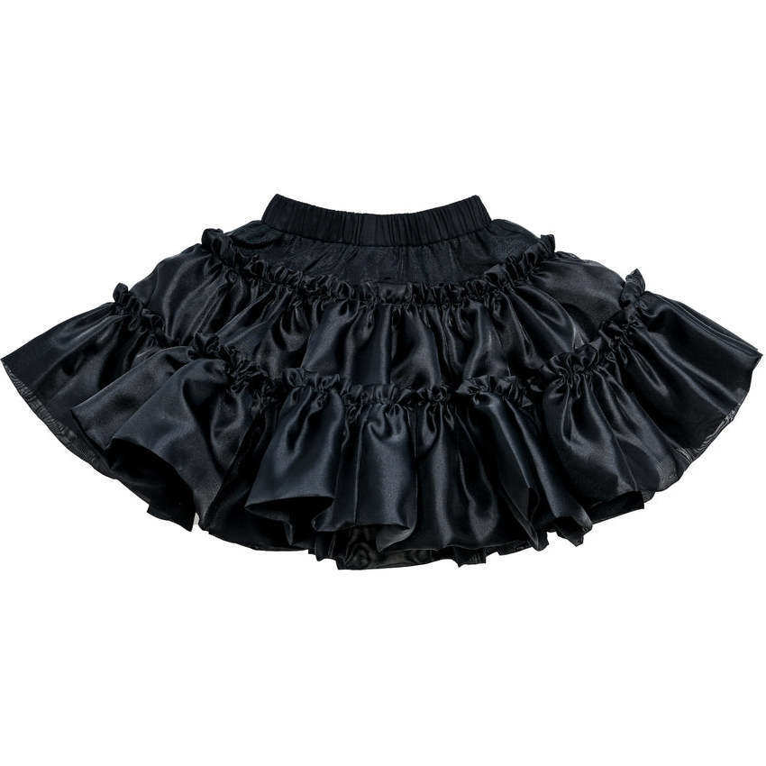 Frilled Satin Skirt, Black - Skirts - 1