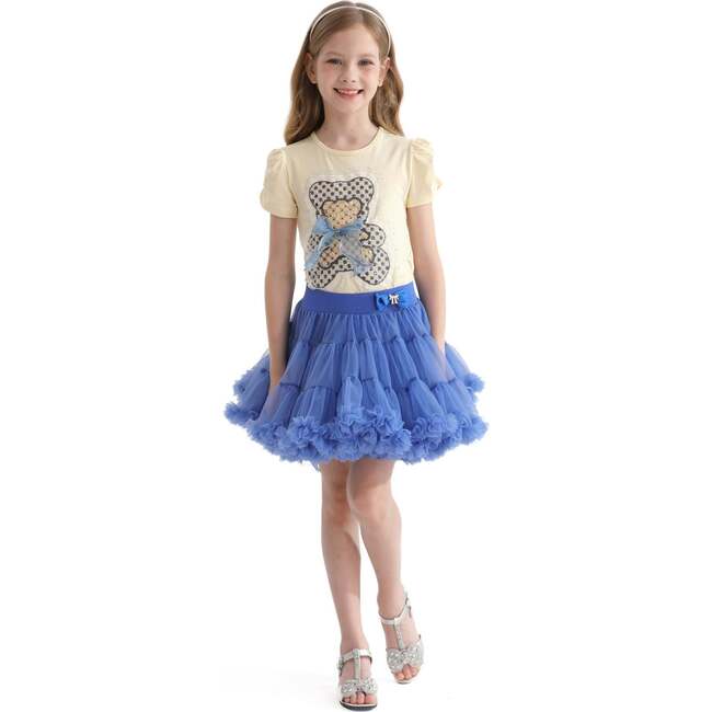 Bow Tulle Skirt, Blue - Skirts - 2