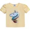 Unicorn Applique T-Shirt, Yellow - T-Shirts - 1 - thumbnail