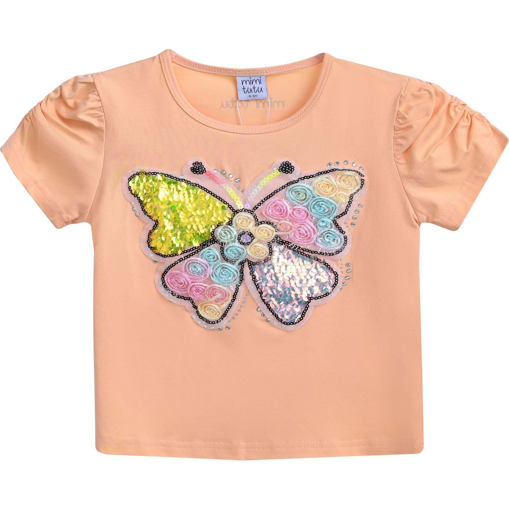 Butterfly Applique T-Shirt, Peach - T-Shirts - 1