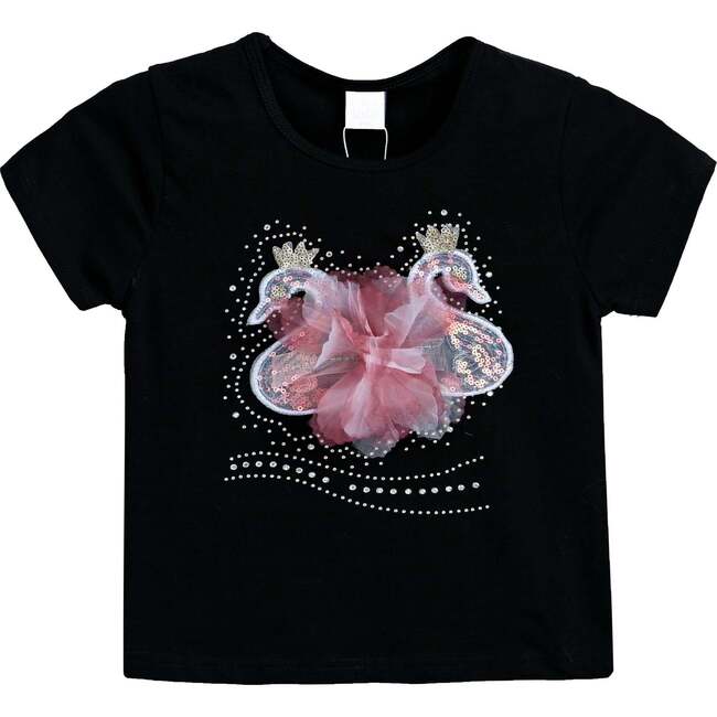 Swan Applique T-Shirt, Black