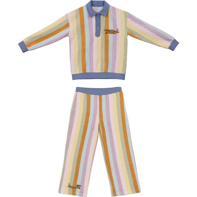 Set of 2 Terry Pants, Sunset Stripes + Terry Sweatshirts, Sunset Stripes