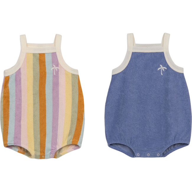 Set of 2 Terry Rompers, Berry Breeze + Sunset Stripes