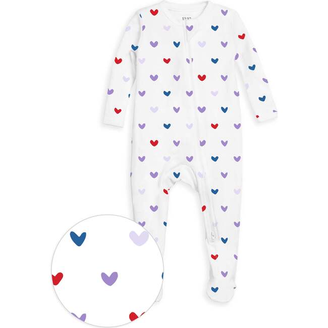 The Organic Zipper Footie, Lilac Heart