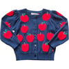 Girls Constance Puff Shoulder Glitter Button Sweater, Apples - Sweaters - 1 - thumbnail