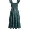 The Women's Ellie Ruffle Shoulder Smocked Tired Nap Dress, Fleur Chintz Bottle Green - Dresses - 1 - thumbnail