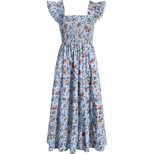 The Women's Ellie Ruffle Shoulder Smocked Tired Nap Dress, Fleur Chintz Thistle