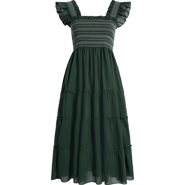 The Women's Ellie Ruffle Shoulder Smocked Tired Nap Dress, Green Shadow Stripe