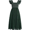 The Women's Ellie Ruffle Shoulder Smocked Tired Nap Dress, Green Shadow Stripe - Dresses - 1 - thumbnail