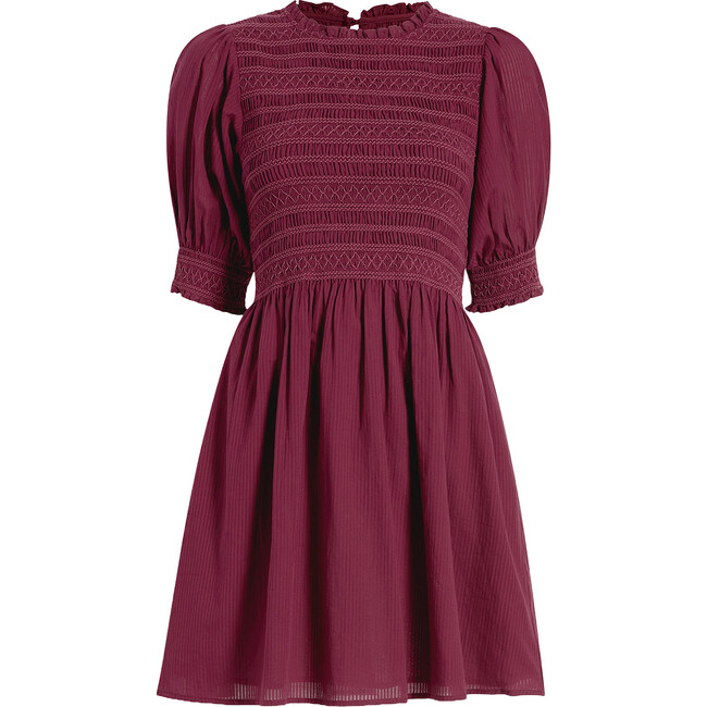 The Women's Vivi Cuff Sleeve Smocked Bodice Nap Dress, Burgundy Shadow Stripe