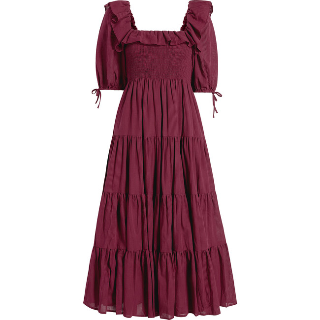 The Women's Corinne Square Neck Midi Sleeve Nap Dress, Burgundy Shadow Stripe