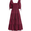 The Women's Corinne Square Neck Midi Sleeve Nap Dress, Burgundy Shadow Stripe - Dresses - 1 - thumbnail