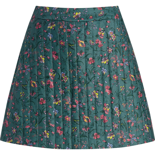 The Women's Olivia High Waist Mini Skirt, Fleur Chintz Bottle Green