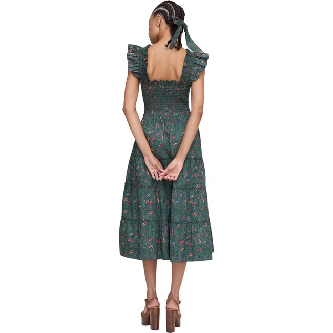 The Women's Ellie Ruffle Shoulder Smocked Tired Nap Dress, Fleur Chintz Bottle Green - Dresses - 3