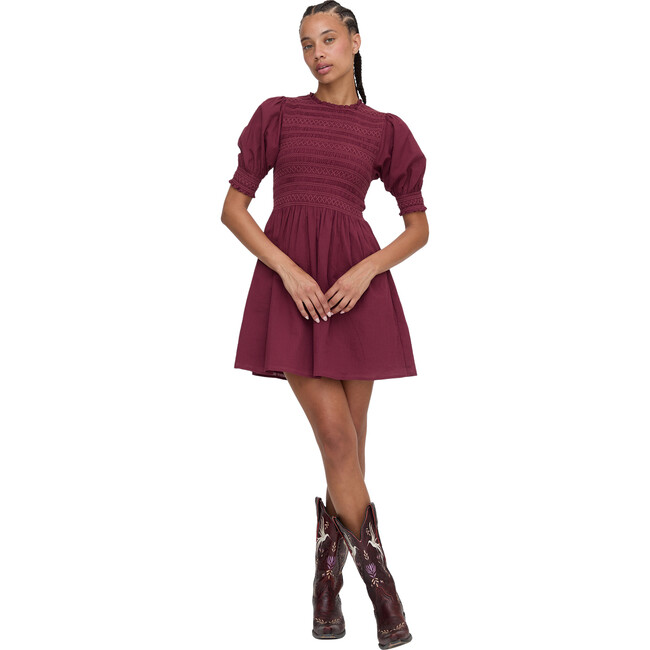 The Women's Vivi Cuff Sleeve Smocked Bodice Nap Dress, Burgundy Shadow Stripe - Dresses - 2