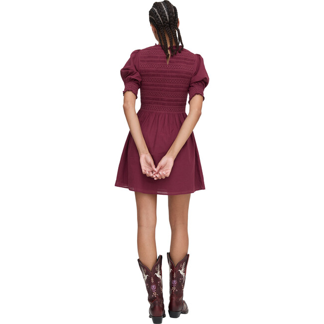 The Women's Vivi Cuff Sleeve Smocked Bodice Nap Dress, Burgundy Shadow Stripe - Dresses - 3