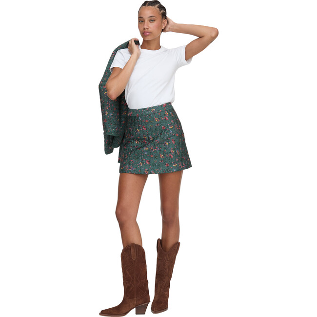 The Women's Olivia High Waist Mini Skirt, Fleur Chintz Bottle Green - Skirts - 4