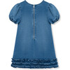 Puff Sleeve Drop Waist Knit Ruched Denim Dress, Indigo - Dresses - 2