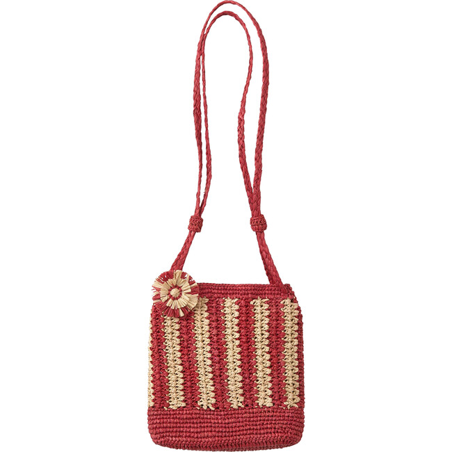 Raffia Crochet Floral Motif Bag, Fushia & Natural