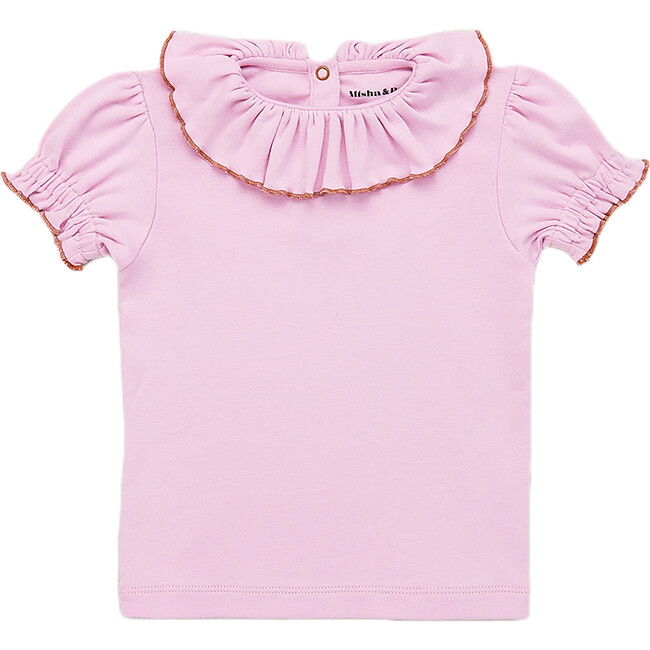 Paloma Ruffle Neck Balloon Sleeve Slim Fit T-Shirt, Pink Lilac