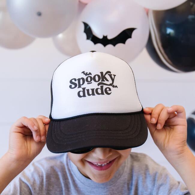Spooky Dude Halloween Trucker Hat, Black - Hats - 3