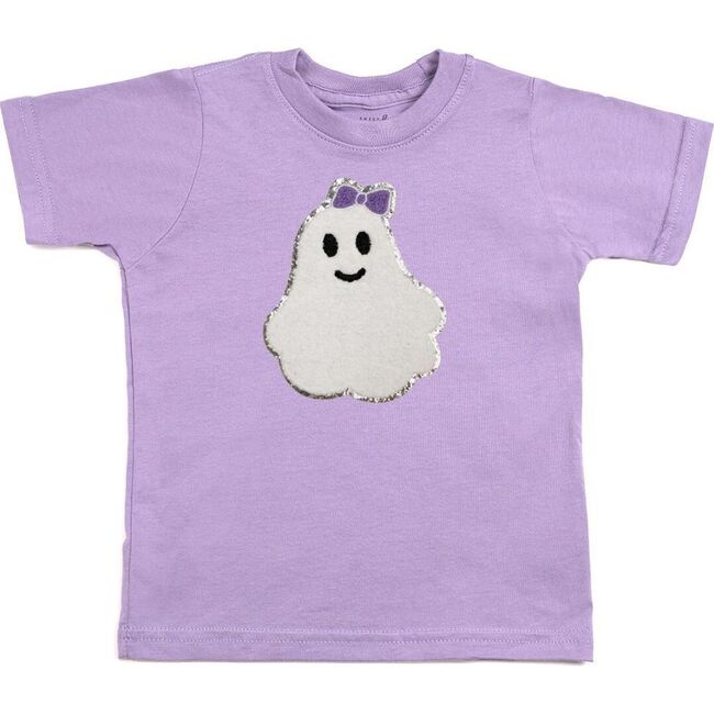 Girly Ghost Patch Halloween Short Sleeve T-Shirt, Lavender