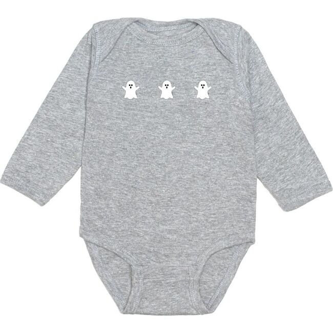 Ghost Halloween Long Sleeve Bodysuit, Grey