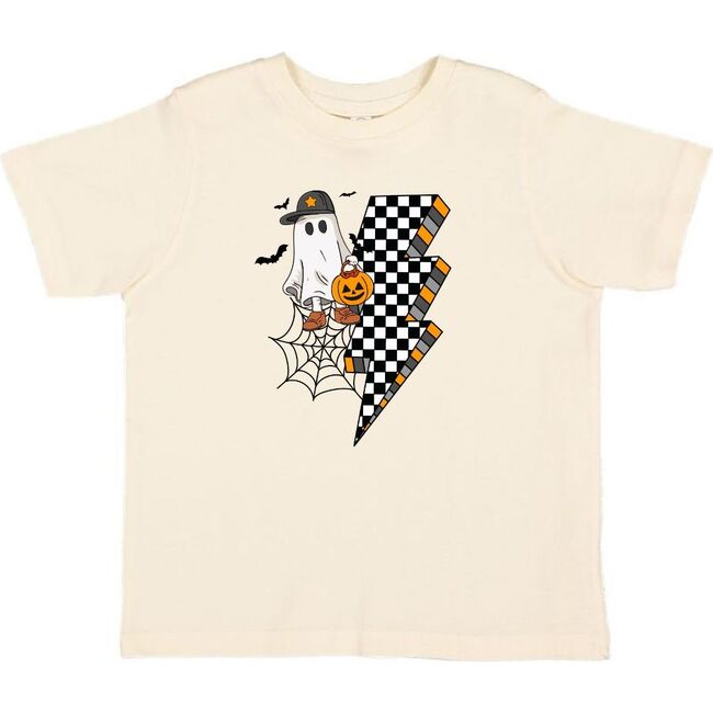 Checker Ghost Halloween Short Sleeve T-Shirt, Natural