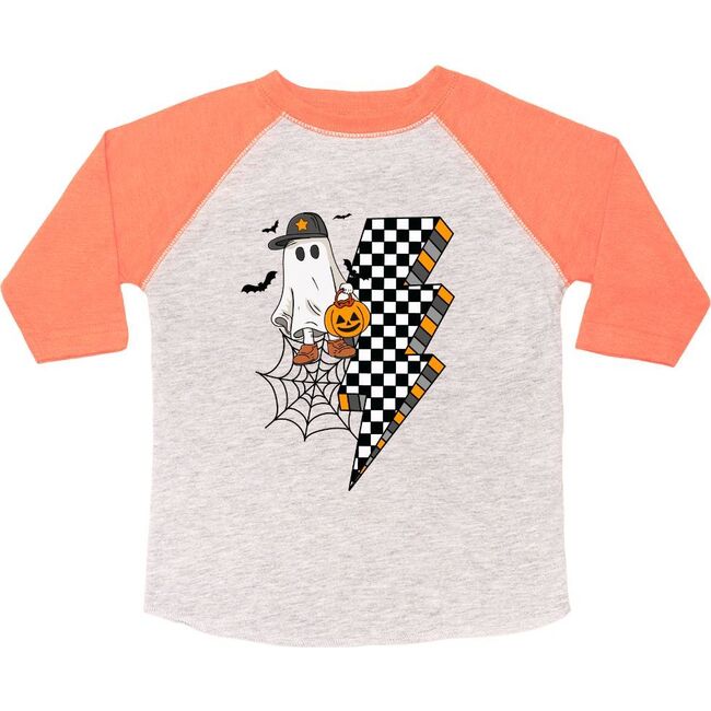 Checker Ghost Halloween 3/4 Shirt, Heather/Orange