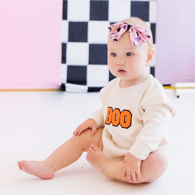 Boo Patch Halloween Long Sleeve Romper, Natural - Rompers - 3