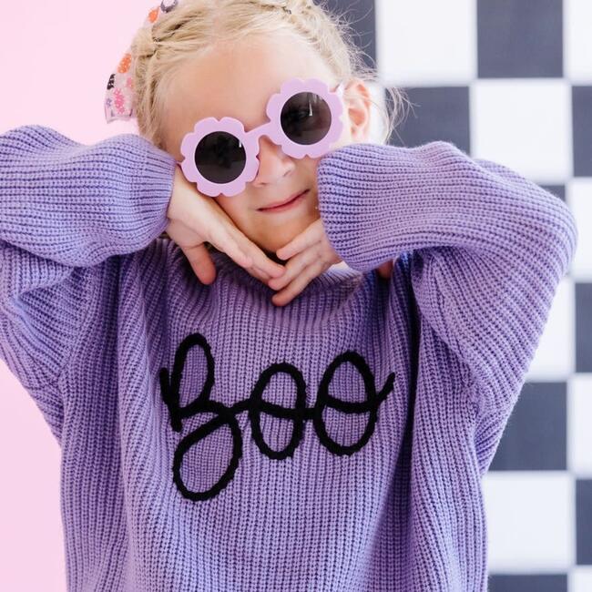 Boo Halloween Yarn Knit Sweater, Lavender - Sweatshirts - 3