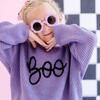 Boo Halloween Yarn Knit Sweater, Lavender - Sweatshirts - 3