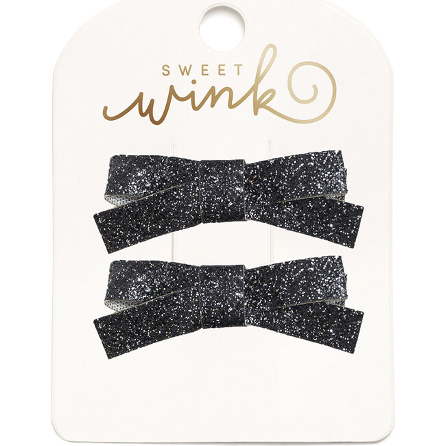 Black Glitter Bow Clip Set, Black